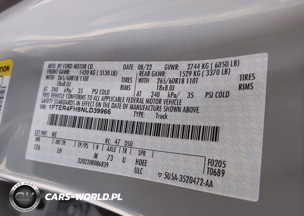 2022 Ford Ranger Xl VIN:1FTER4FH8NLD39966 - 9