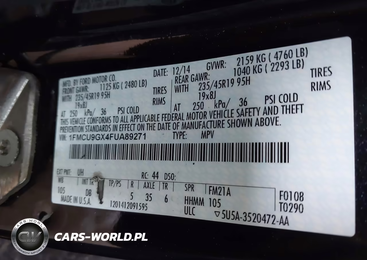 2015 Ford Escape Se VIN:1FMCU9GX4FUA89271 - 9