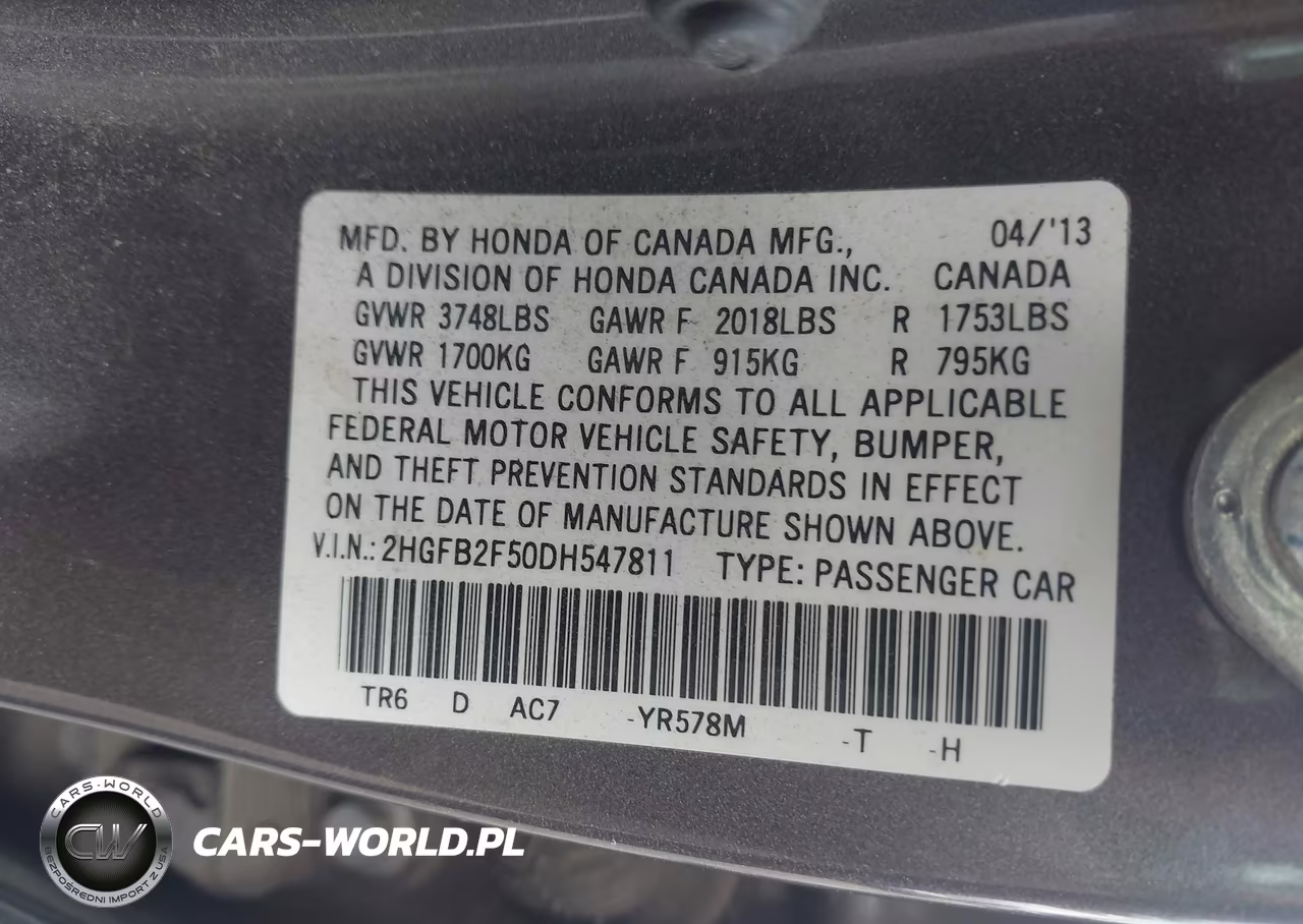 2013 Honda Civic Lx VIN:2HGFB2F50DH547811 - 9