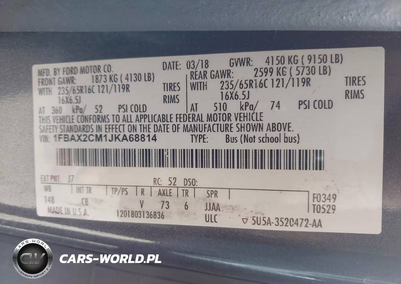 2018 Ford Transit-350 Xlt VIN:1FBAX2CM1JKA68814 - 9