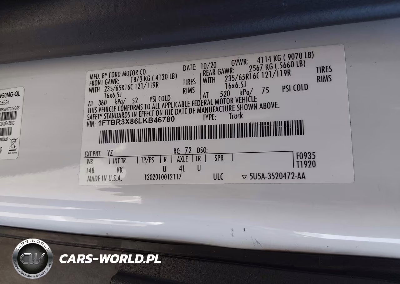 2020 Ford Transit-250 Cargo Van VIN:1FTBR3X86LKB46780 - 9