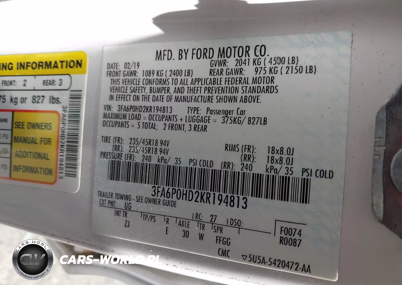 2019 Ford Fusion Se VIN:3FA6P0HD2KR194813 - 9