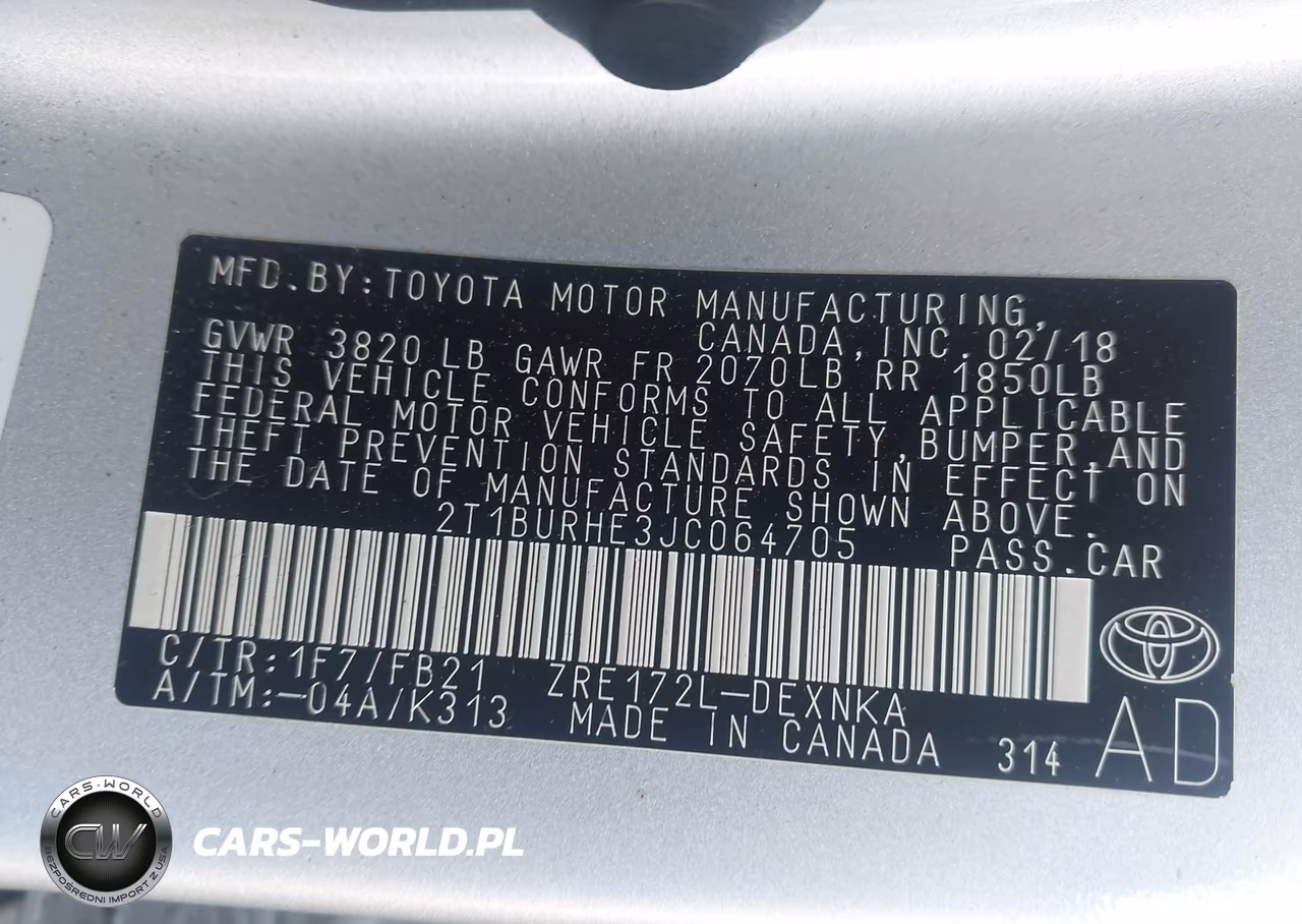 TOYOTA COROLLA L VIN:2T1BURHE3JC064705 - 9