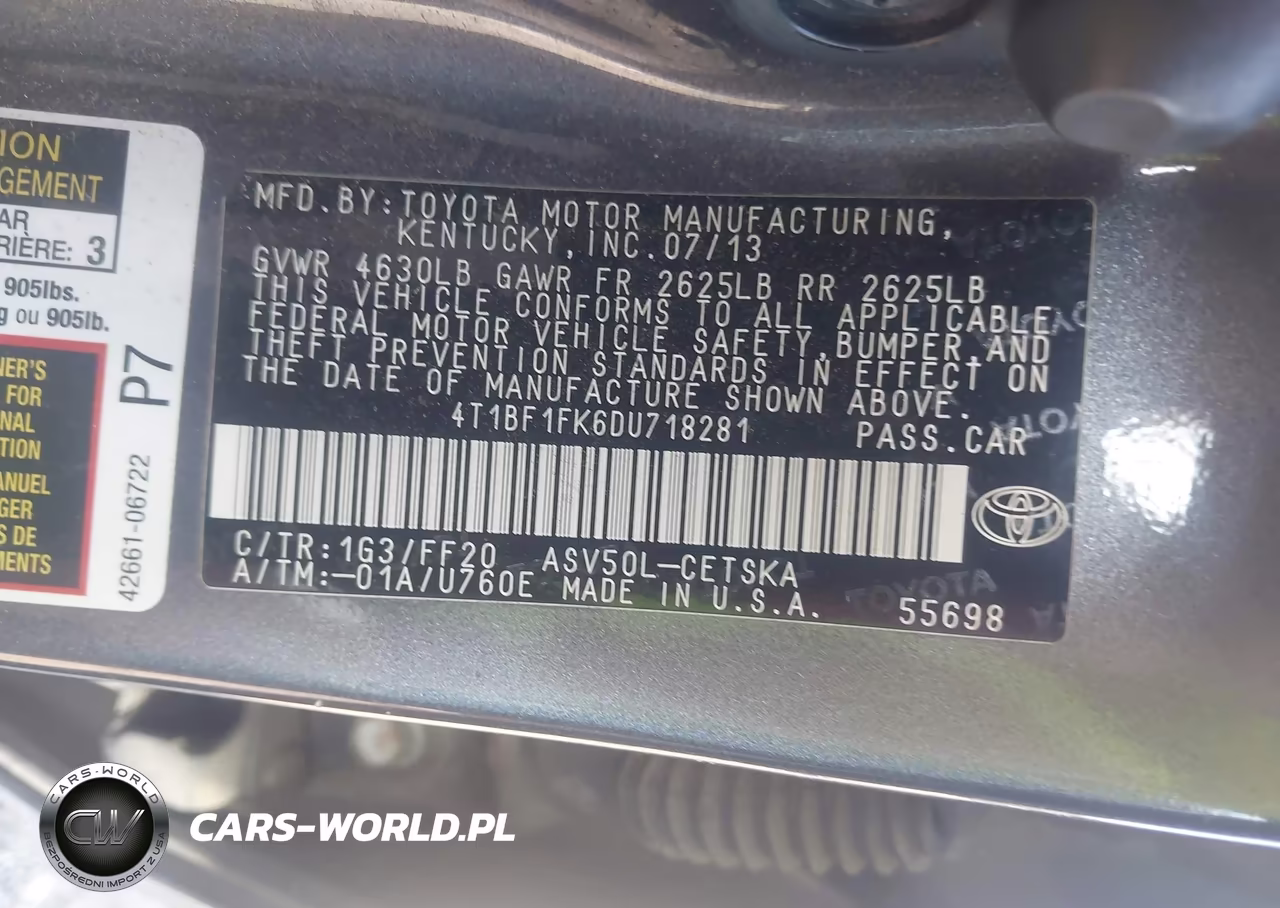2013 Toyota Camry Se VIN:4T1BF1FK6DU718281 - 9