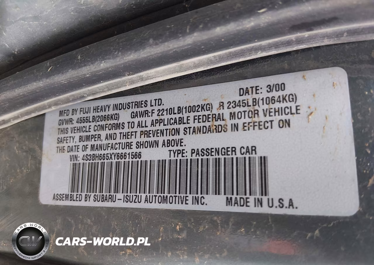 2000 Subaru Outback VIN:4S3BH665XY6661566 - 9