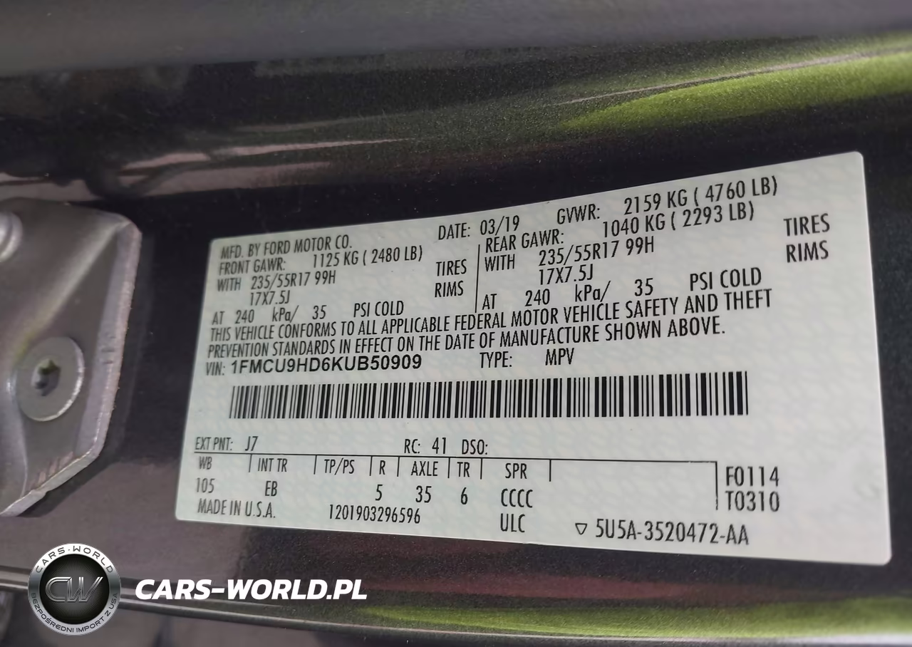 2019 Ford Escape Sel VIN:1FMCU9HD6KUB50909 - 9
