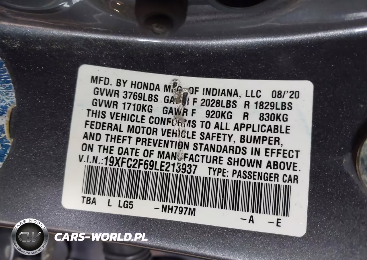 2020 Honda Civic Lx VIN:19XFC2F69LE213937 - 9