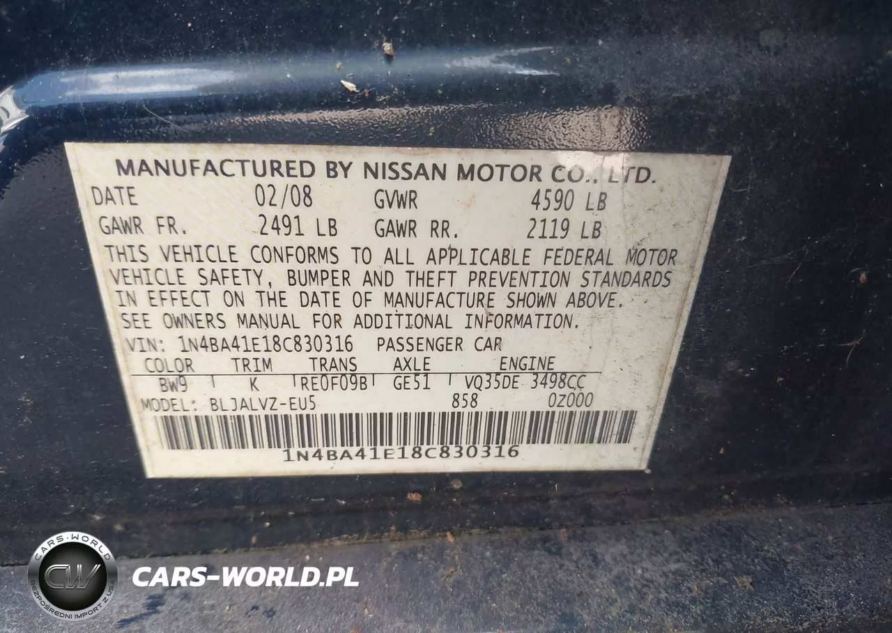 2008 Nissan Maxima 3.5 Se VIN:1N4BA41E18C830316 - 9