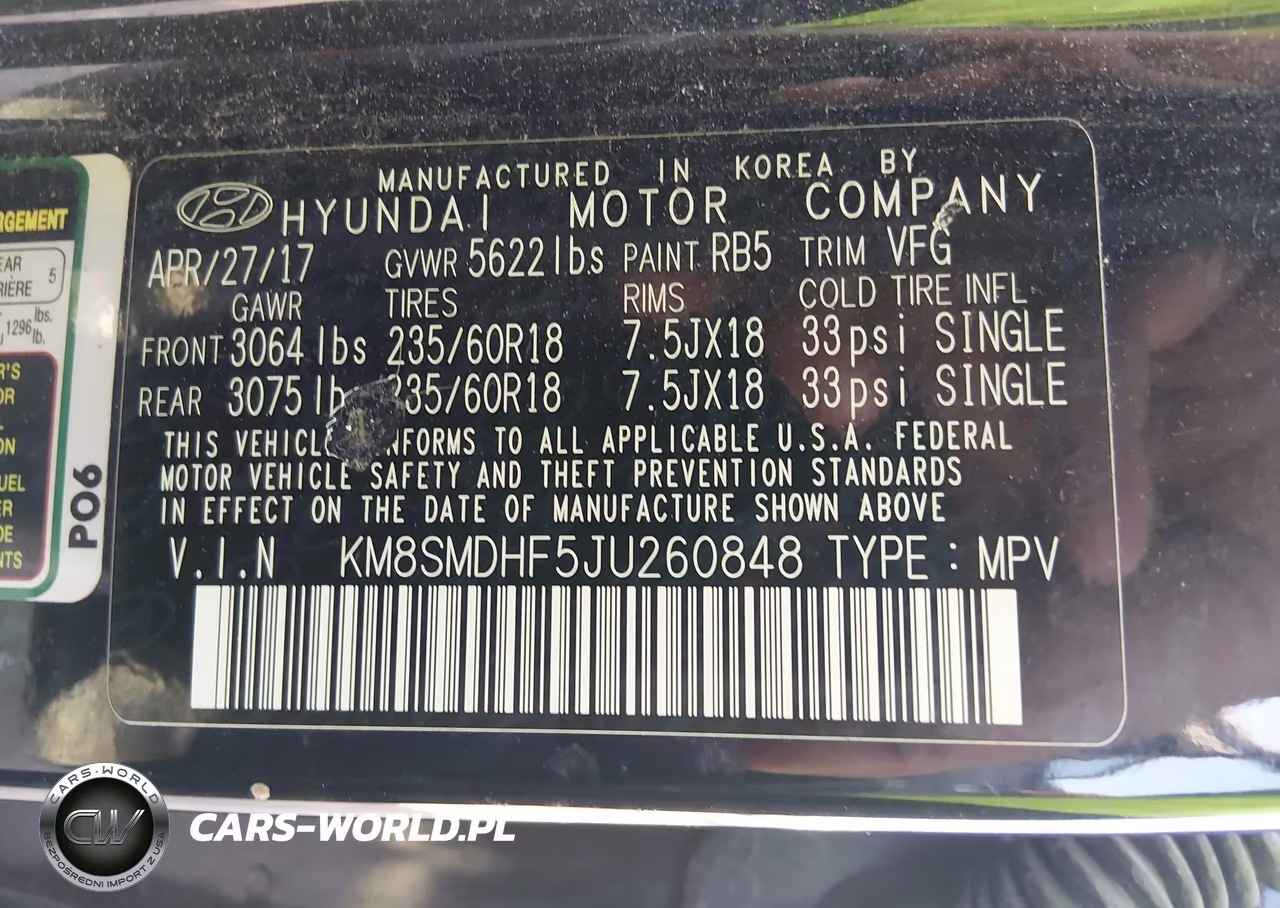 2018 Hyundai Santa Fe Se VIN:KM8SMDHF5JU260848 - 9