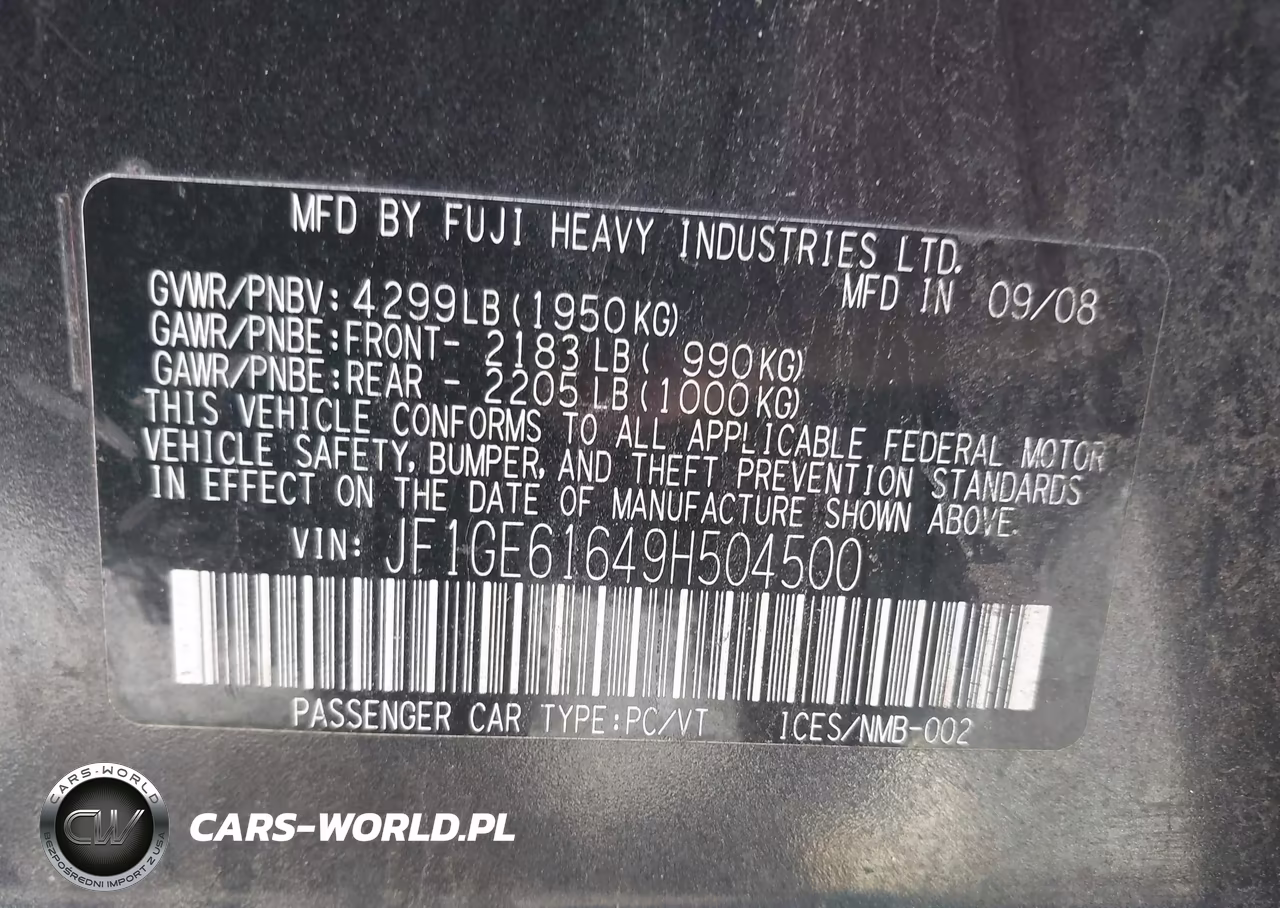 2009 Subaru Impreza 2.5I VIN:JF1GE61649H504500 - 9