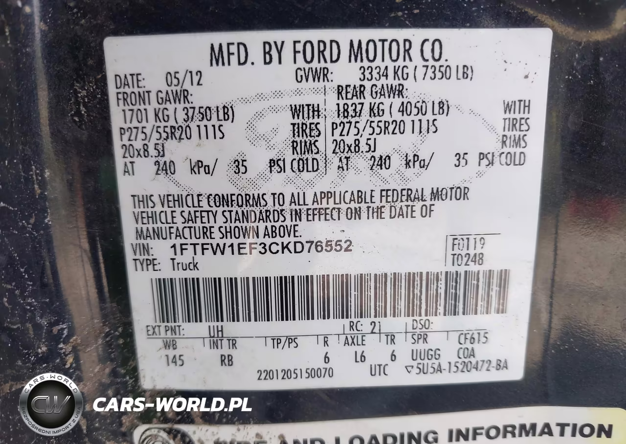 2012 Ford F-150 Fx4 VIN:1FTFW1EF3CKD76552 - 9