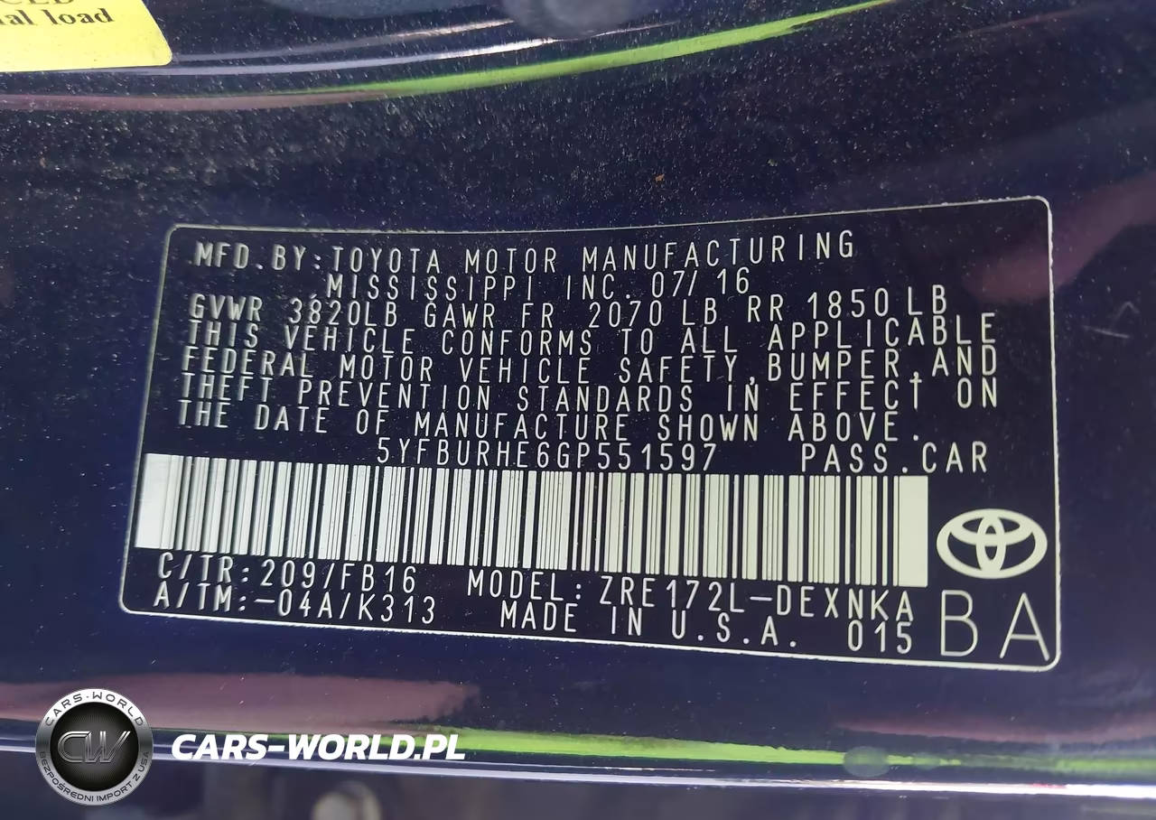 2016 Toyota Corolla Le VIN:5YFBURHE6GP551597 - 9
