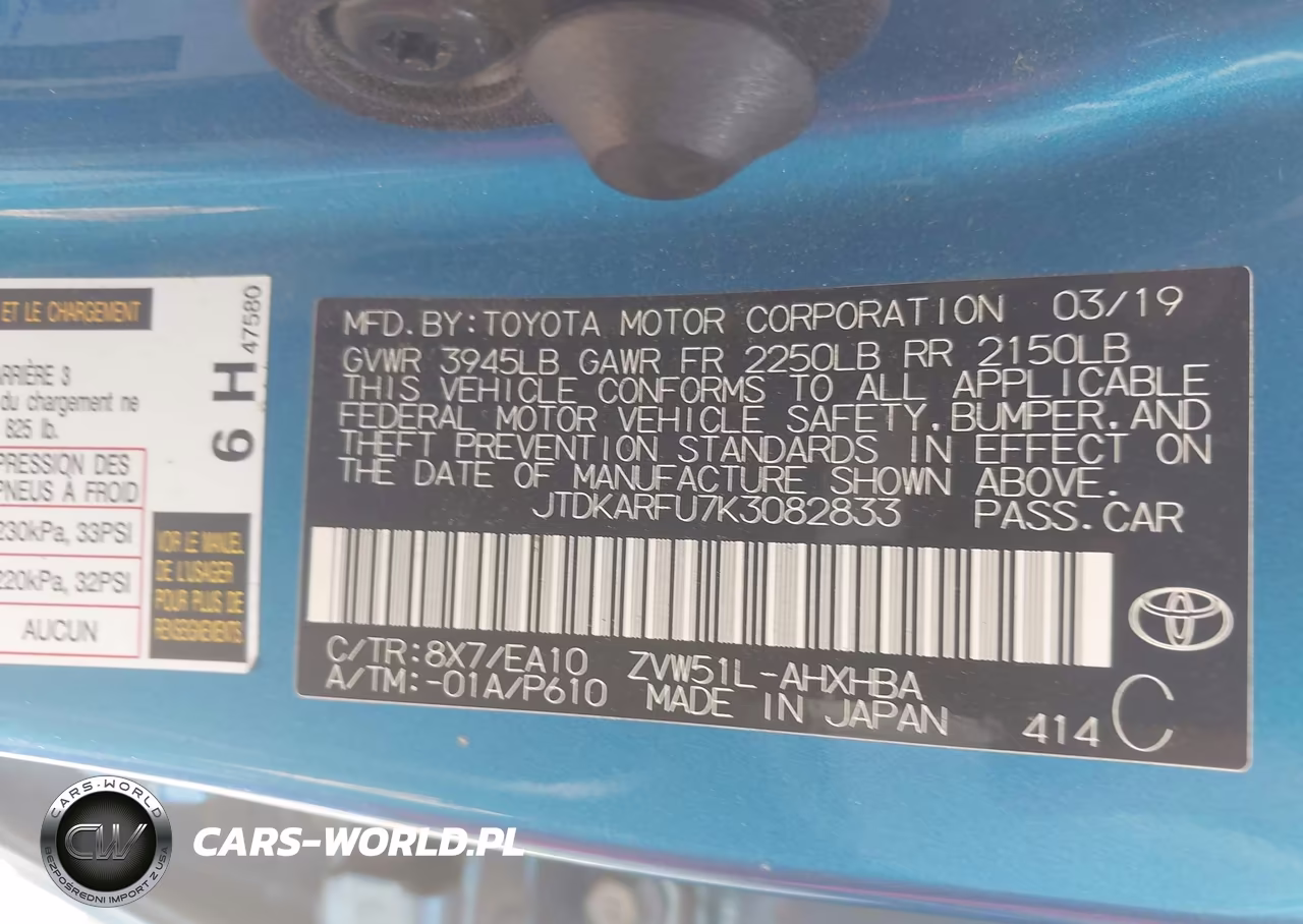 2019 Toyota Prius Xle VIN:JTDKARFU7K3082833 - 9