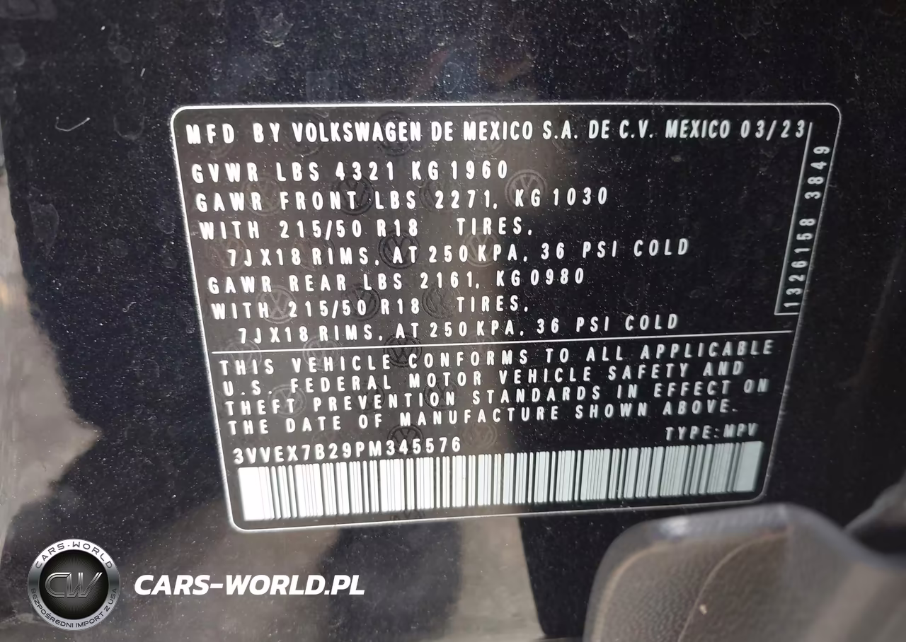 2023 Volkswagen Taos 1.5T Se VIN:3VVEX7B29PM345576 - 9