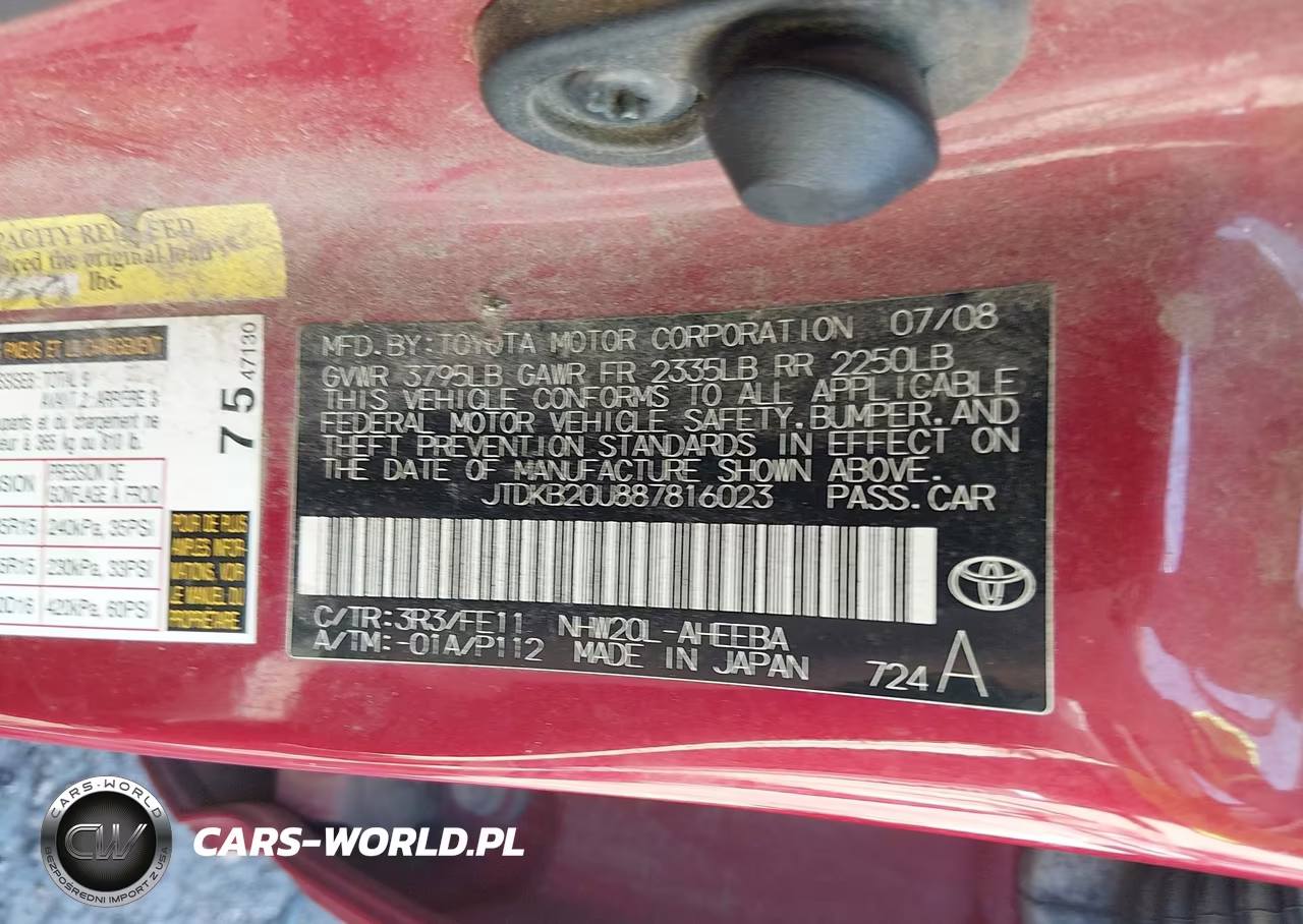 2008 Toyota Prius VIN:JTDKB20U887816023 - 9