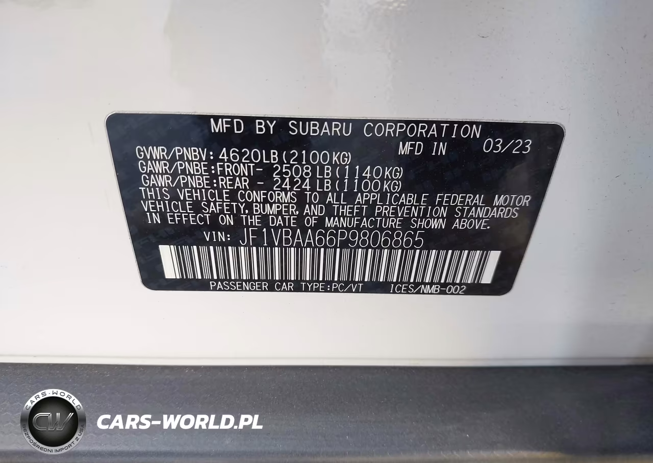 2023 Subaru Wrx VIN:JF1VBAA66P9806865 - 9