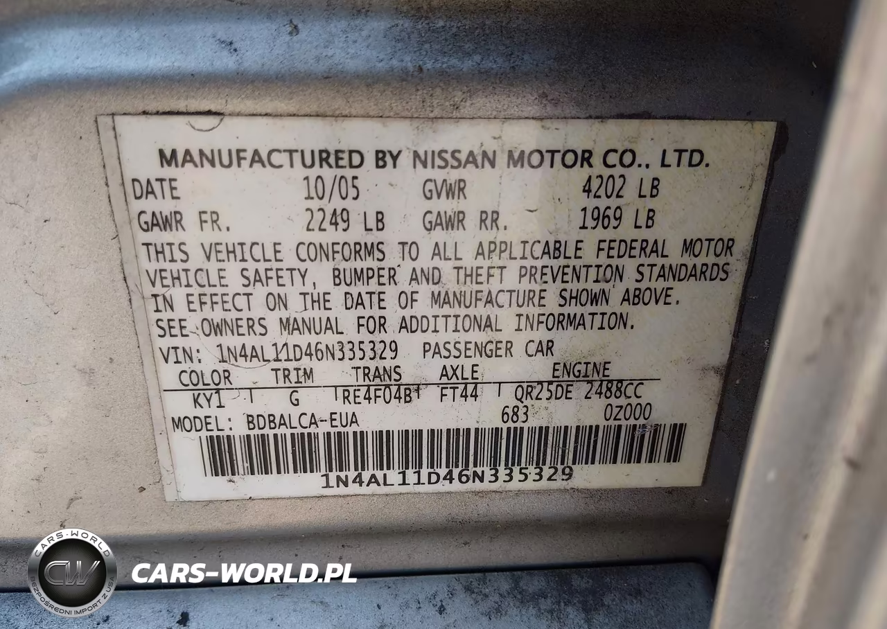 2006 Nissan Altima 2.5 S VIN:1N4AL11D46N335329 - 9
