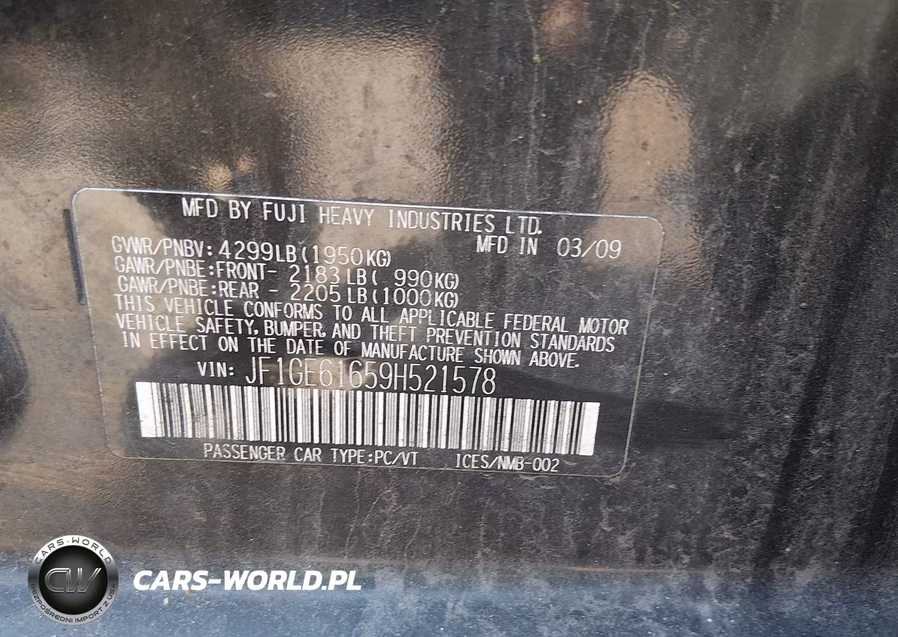 2009 Subaru Impreza 2.5I VIN:JF1GE61659H521578 - 9