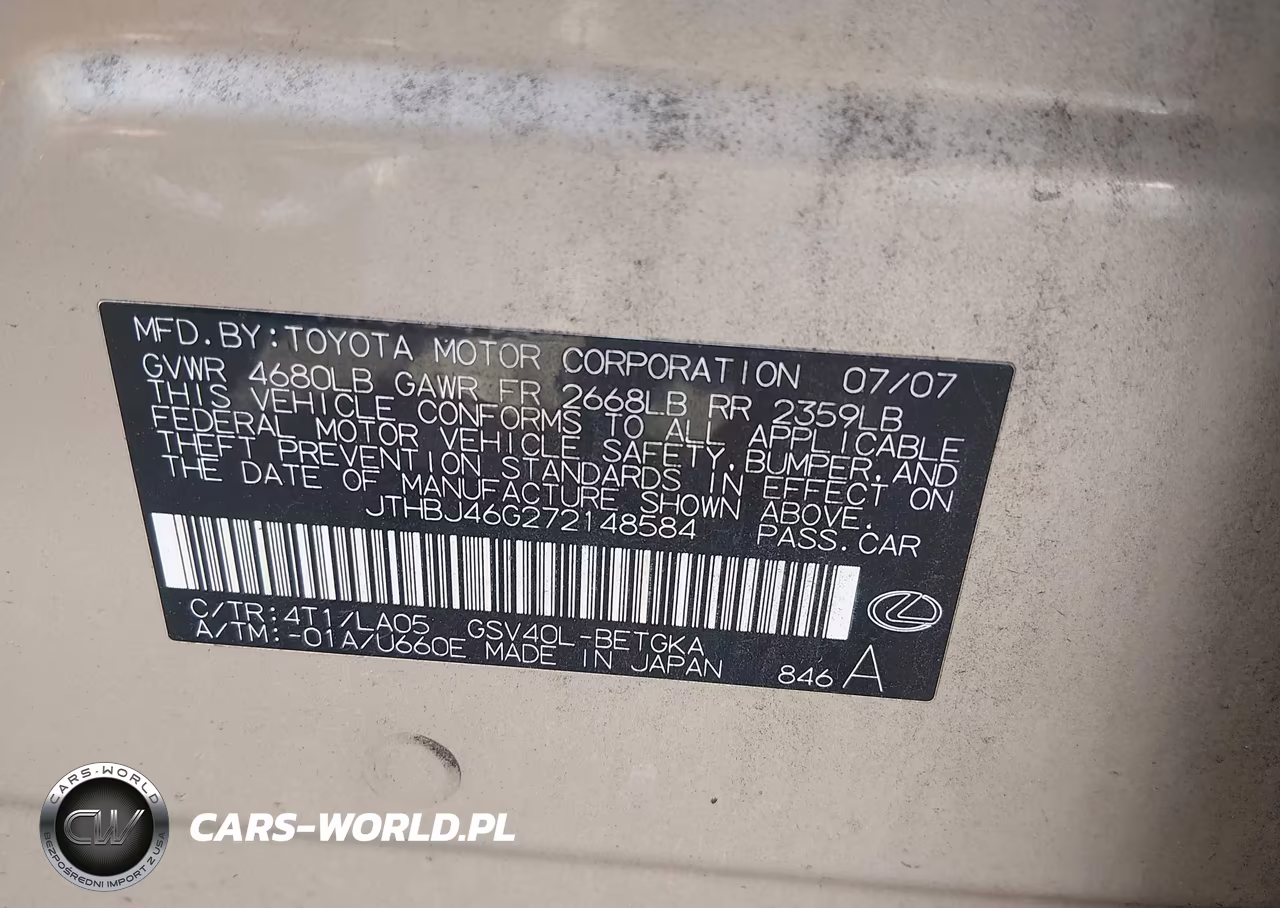 2007 Lexus Es 350 VIN:JTHBJ46G272148584 - 9
