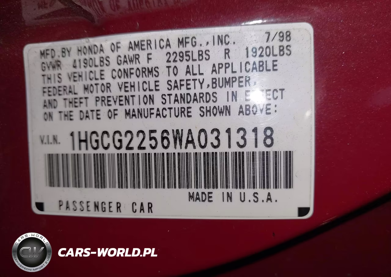 1998 Honda Accord Ex V6 VIN:1HGCG2256WA031318 - 9