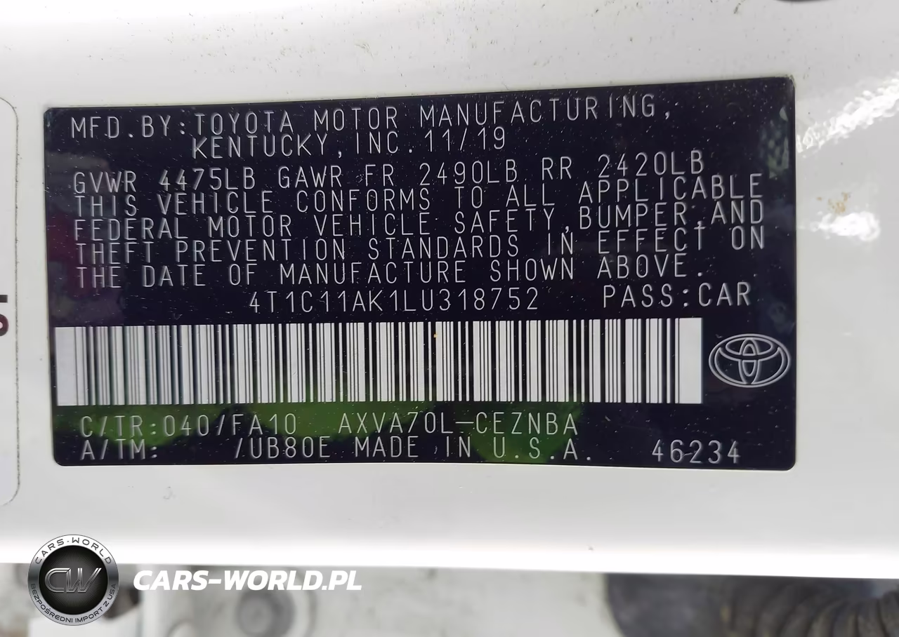2020 Toyota Camry Le VIN:4T1C11AK1LU318752 - 9