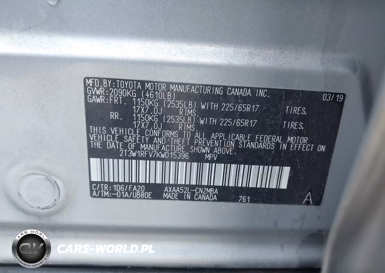 2019 Toyota Rav4 Xle VIN:2T3W1RFV7KW015396 - 9
