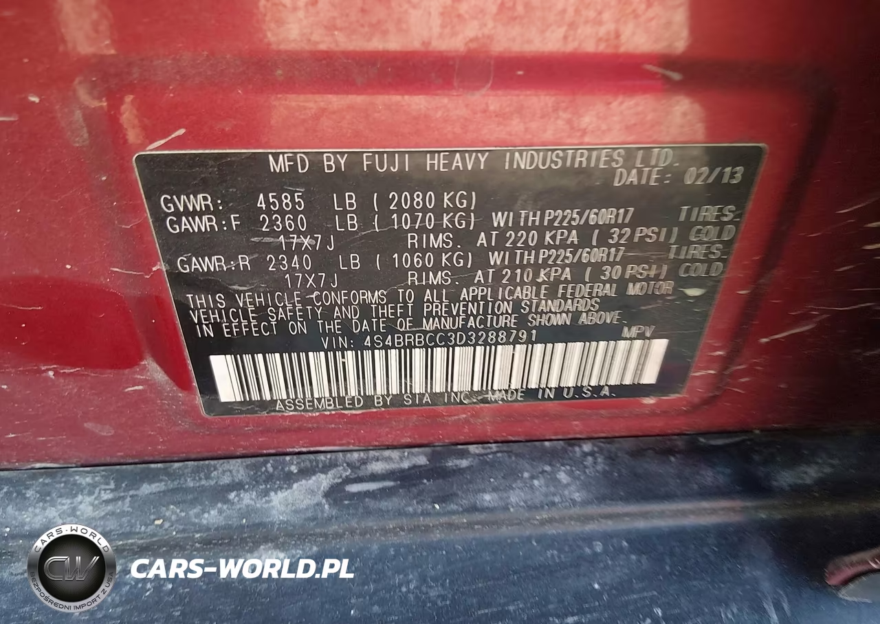 2013 Subaru Outback 2.5I Premium VIN:4S4BRBCC3D3288791 - 9