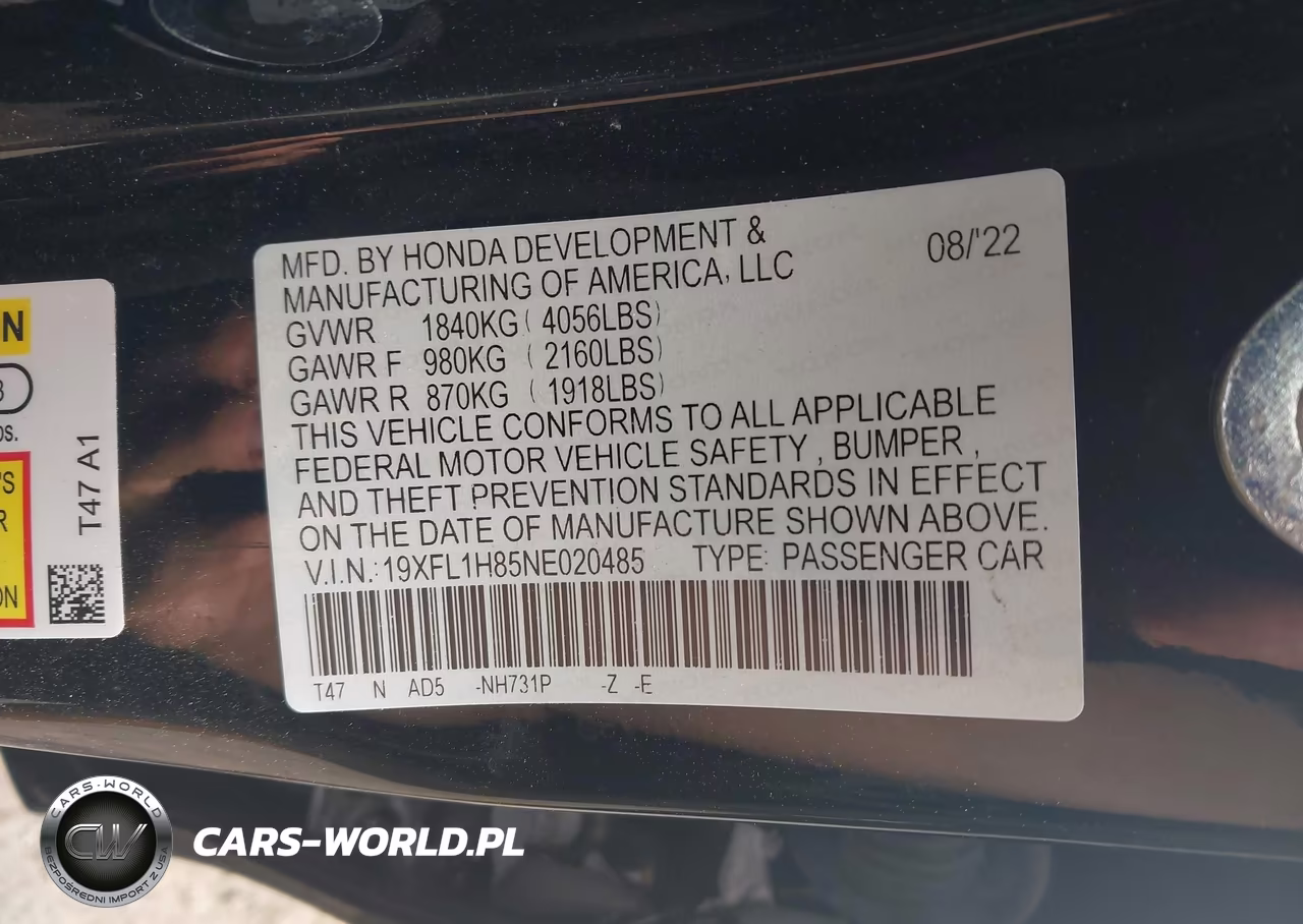 2022 Honda Civic Sport Touring VIN:19XFL1H85NE020485 - 9
