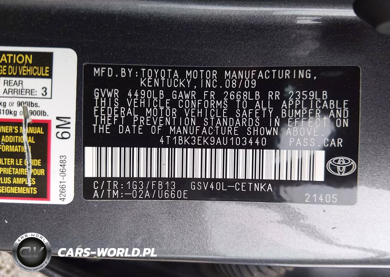 2010 Toyota Camry Le V6 VIN:4T1BK3EK9AU103440 - 9