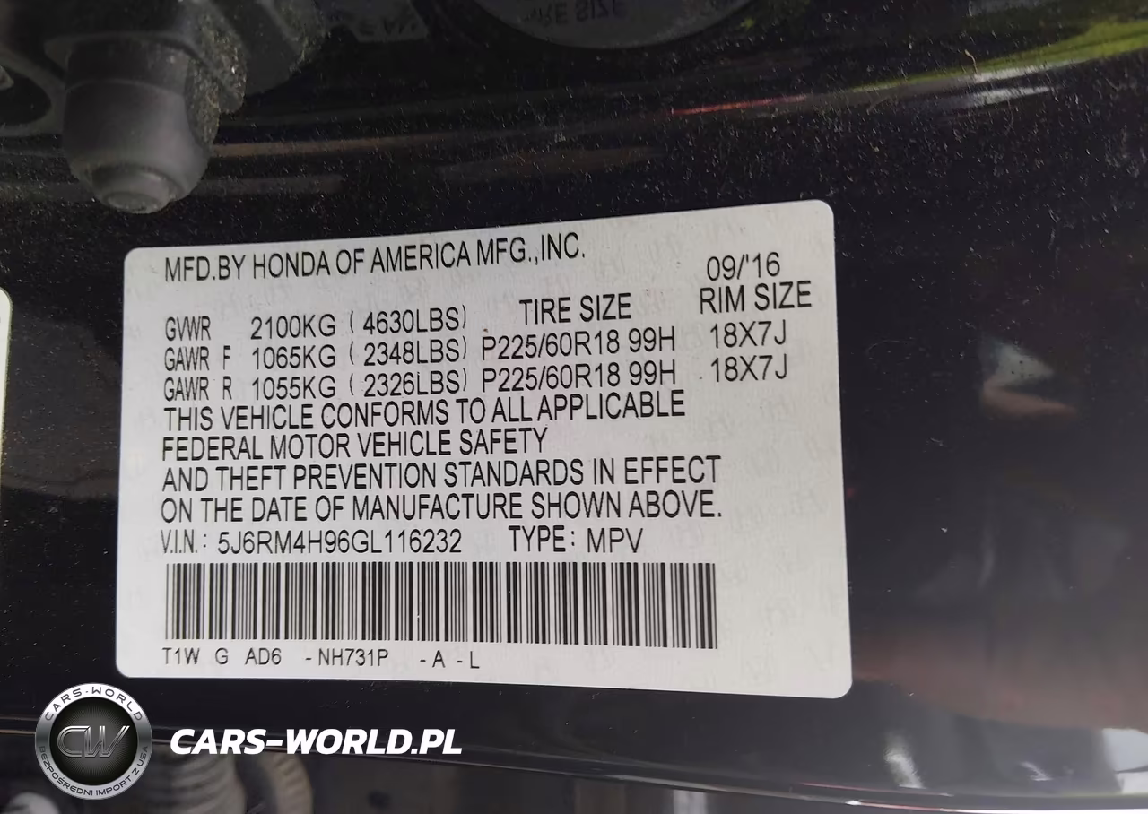 2016 Honda Cr-V Touring VIN:5J6RM4H96GL116232 - 9