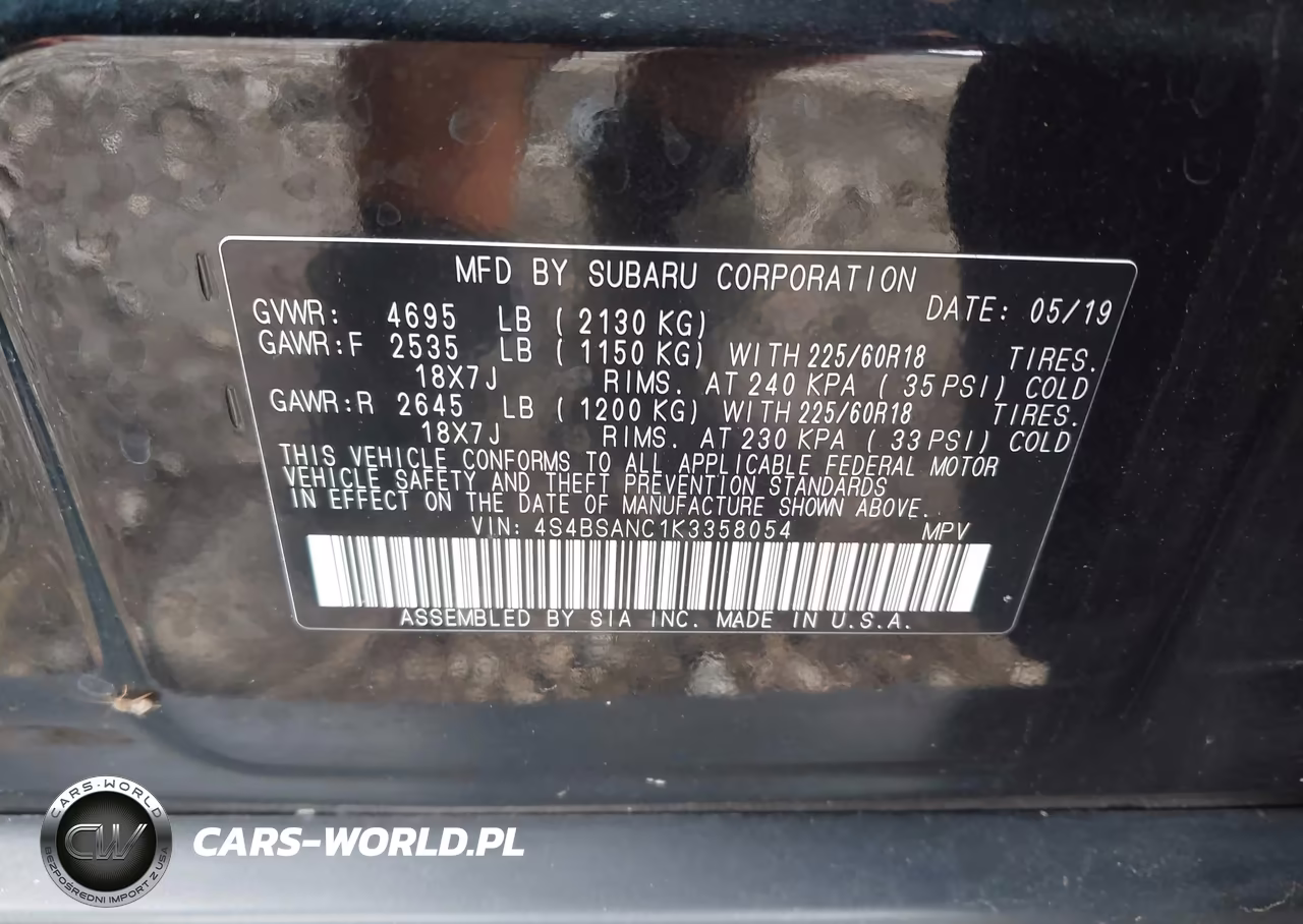 2019 Subaru Outback 2.5I Limited VIN:4S4BSANC1K3358054 - 9
