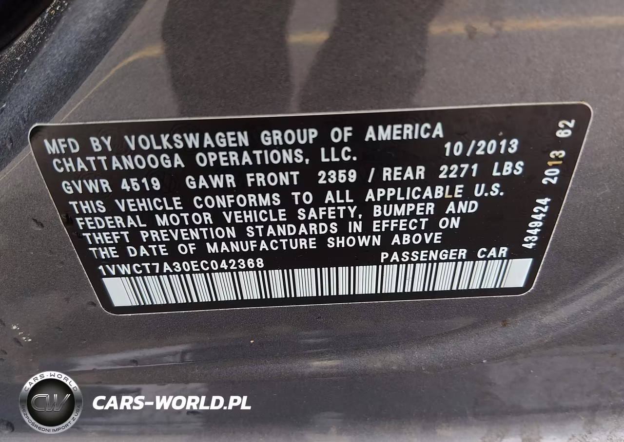 2014 Volkswagen Passat 1.8T Sel Premium VIN:1VWCT7A30EC042368 - 9