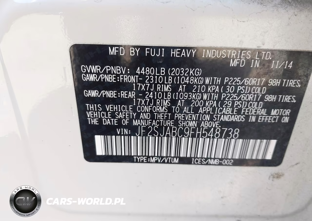 2015 Subaru Forester 2.5I VIN:JF2SJABC9FH548738 - 9