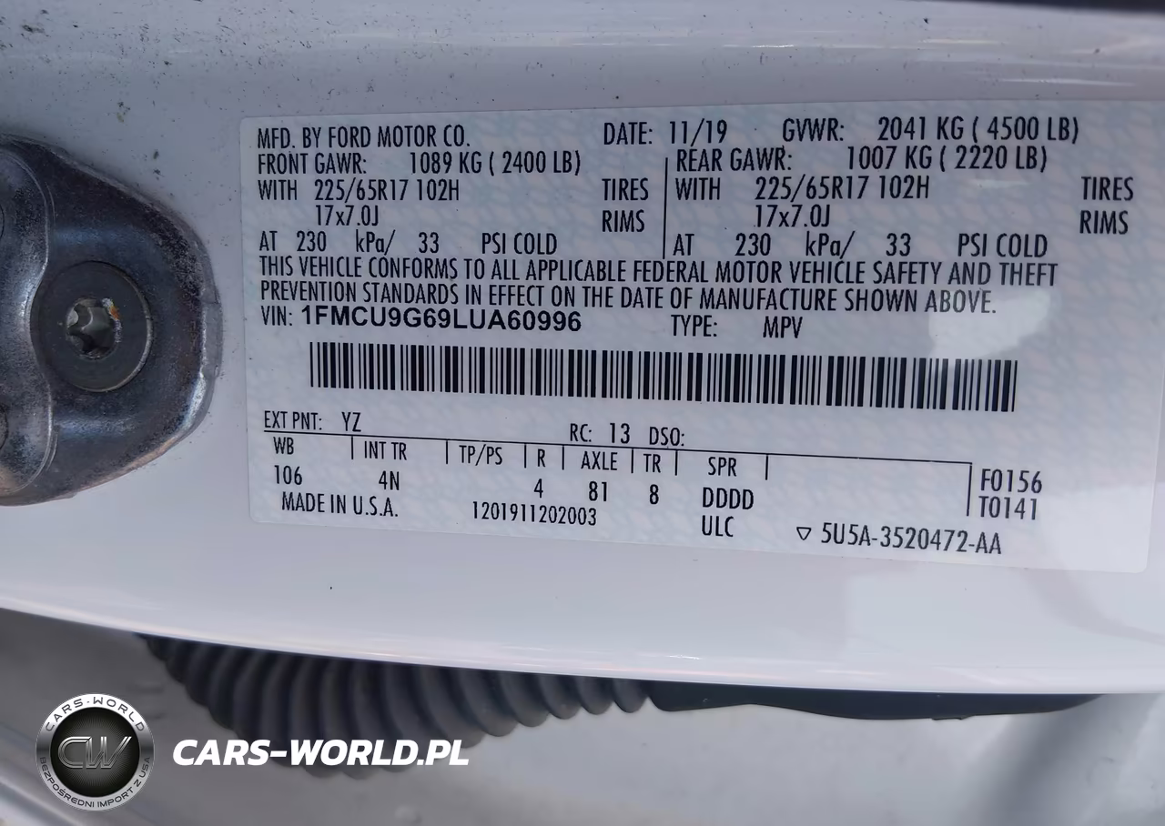 2020 Ford Escape Se VIN:1FMCU9G69LUA60996 - 9