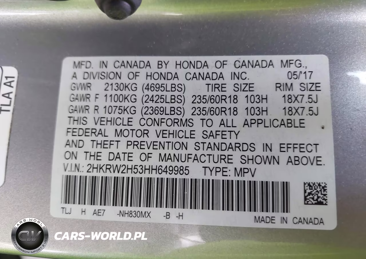 2017 Honda Cr-V Ex VIN:2HKRW2H53HH649985 - 9