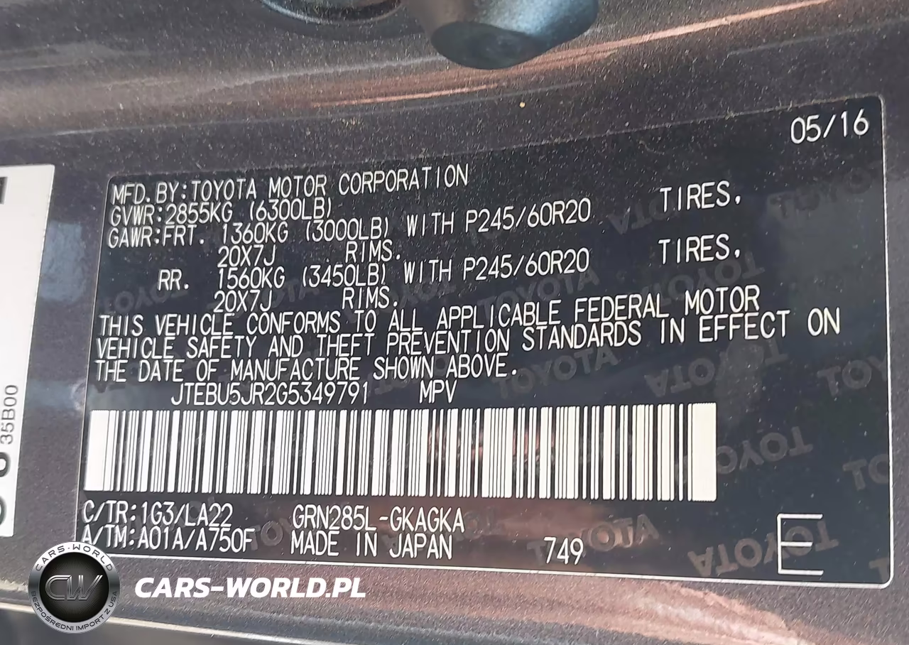 2016 Toyota 4Runner Limited VIN:JTEBU5JR2G5349791 - 9