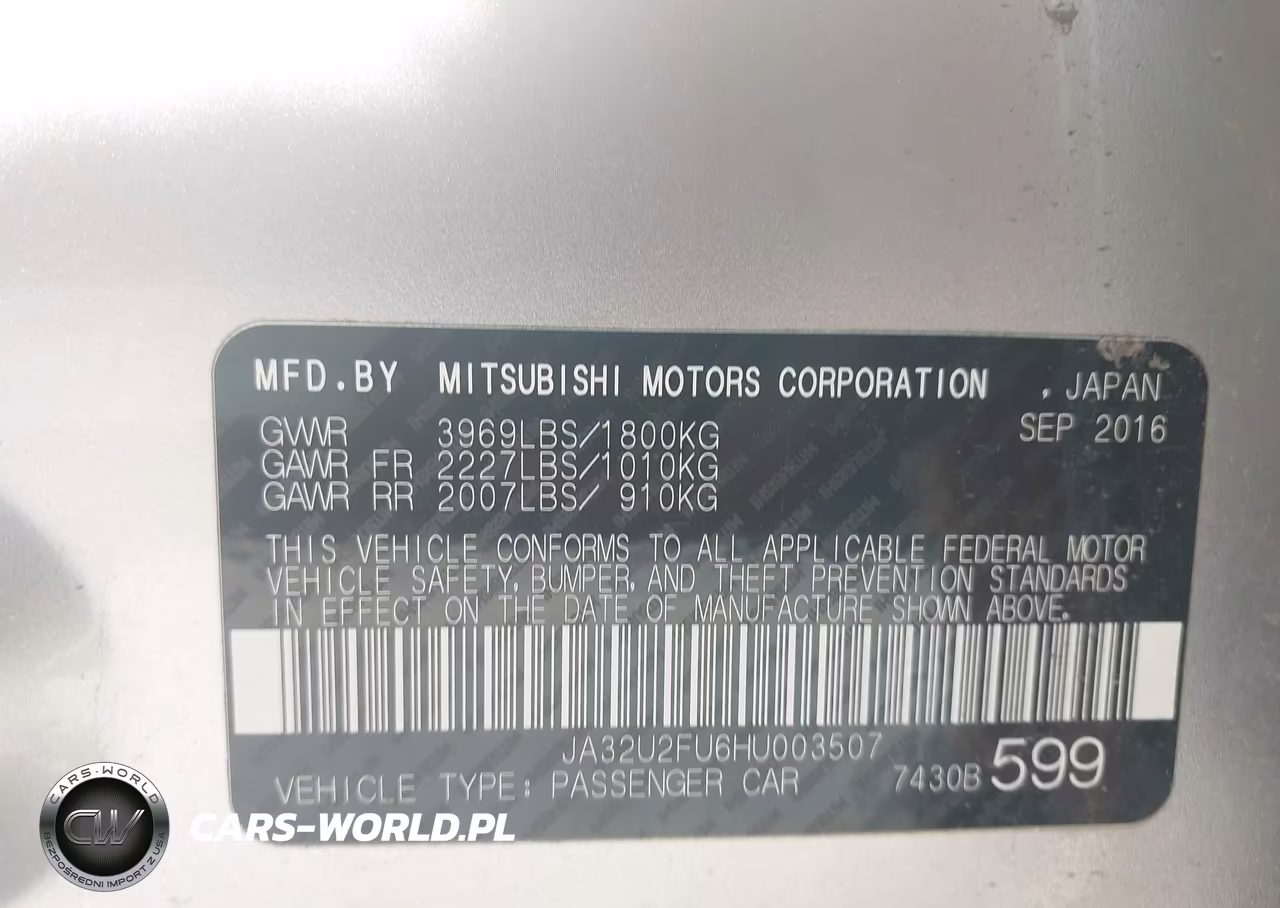 2017 Mitsubishi Lancer Es VIN:JA32U2FU6HU003507 - 9