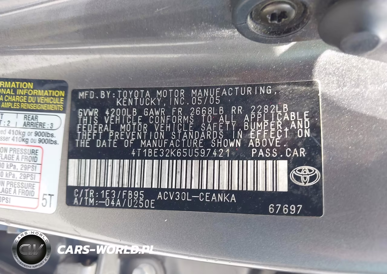 2005 Toyota Camry Std VIN:4T1BE32K65U597421 - 9