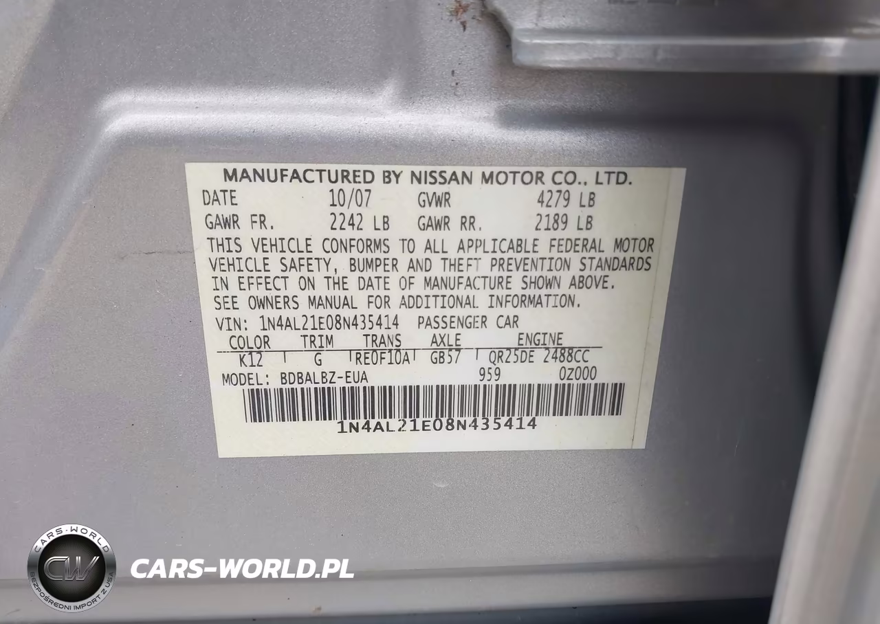 2008 Nissan Altima 2.5 S VIN:1N4AL21E08N435414 - 9