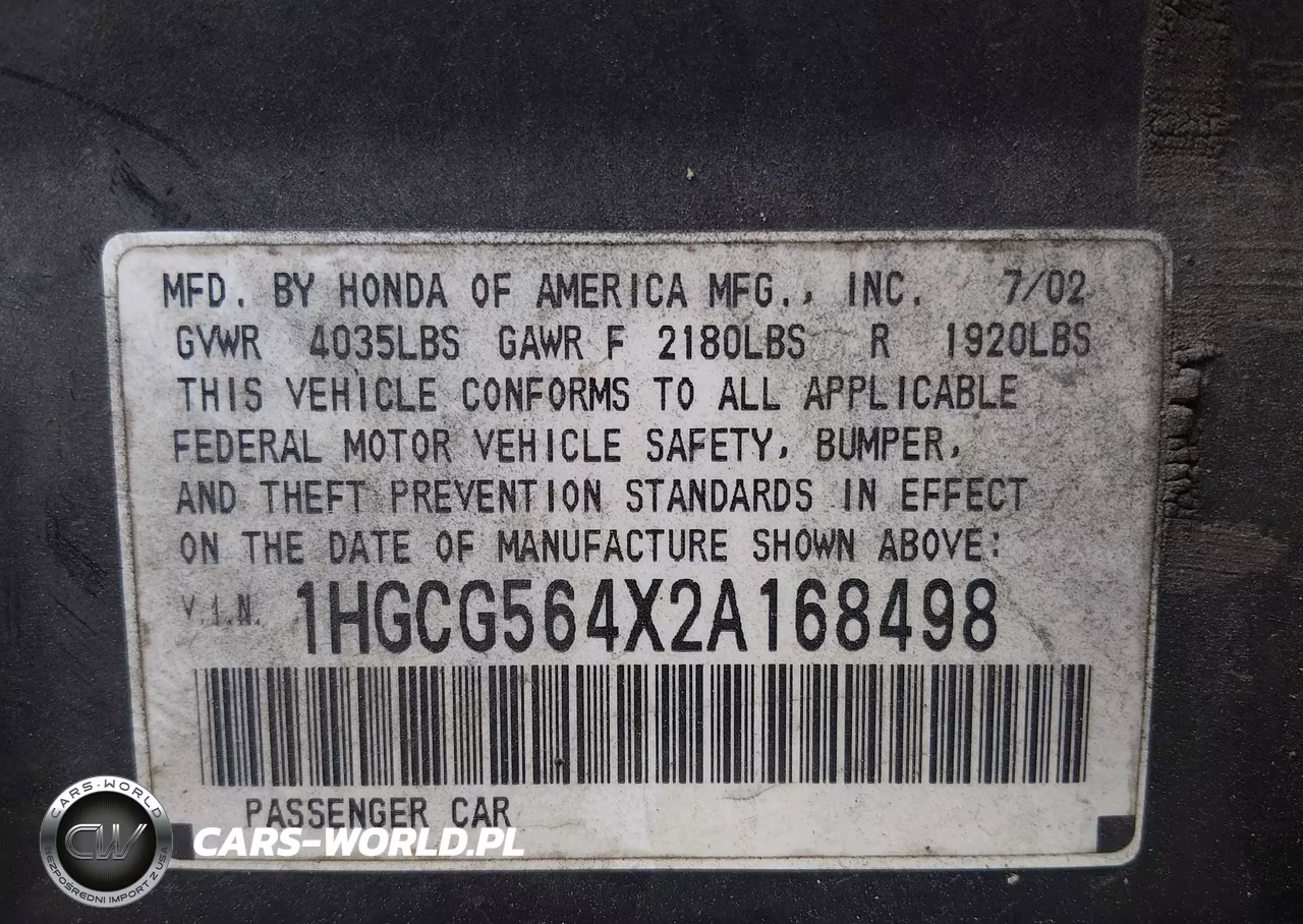 2002 Honda Accord 2.3 Lx VIN:1HGCG564X2A168498 - 9