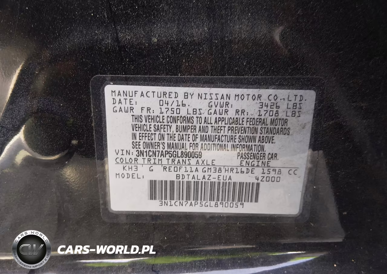 2016 Nissan Versa 1.6 S+ VIN:3N1CN7AP5GL890059 - 9