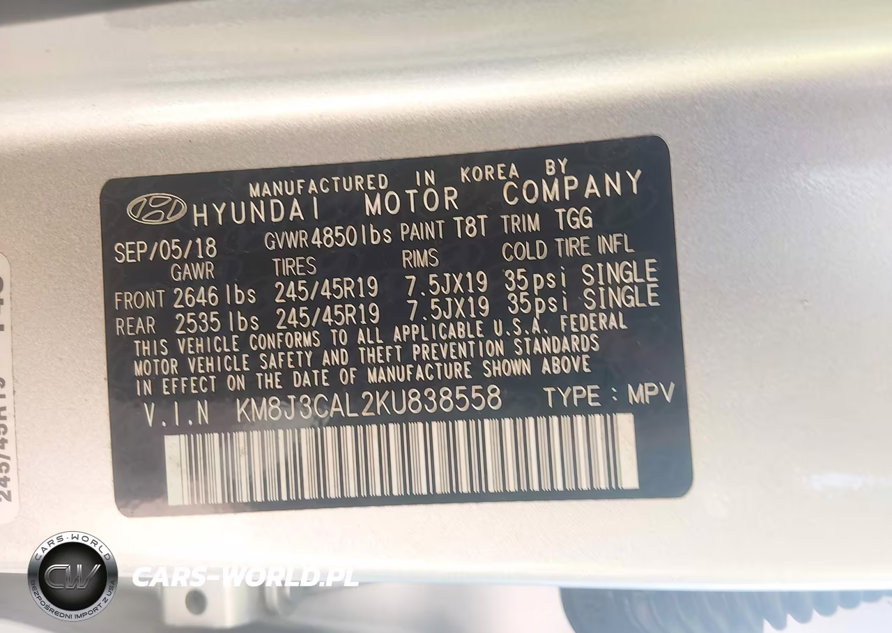 2019 Hyundai Tucson Sport VIN:KM8J3CAL2KU838558 - 9