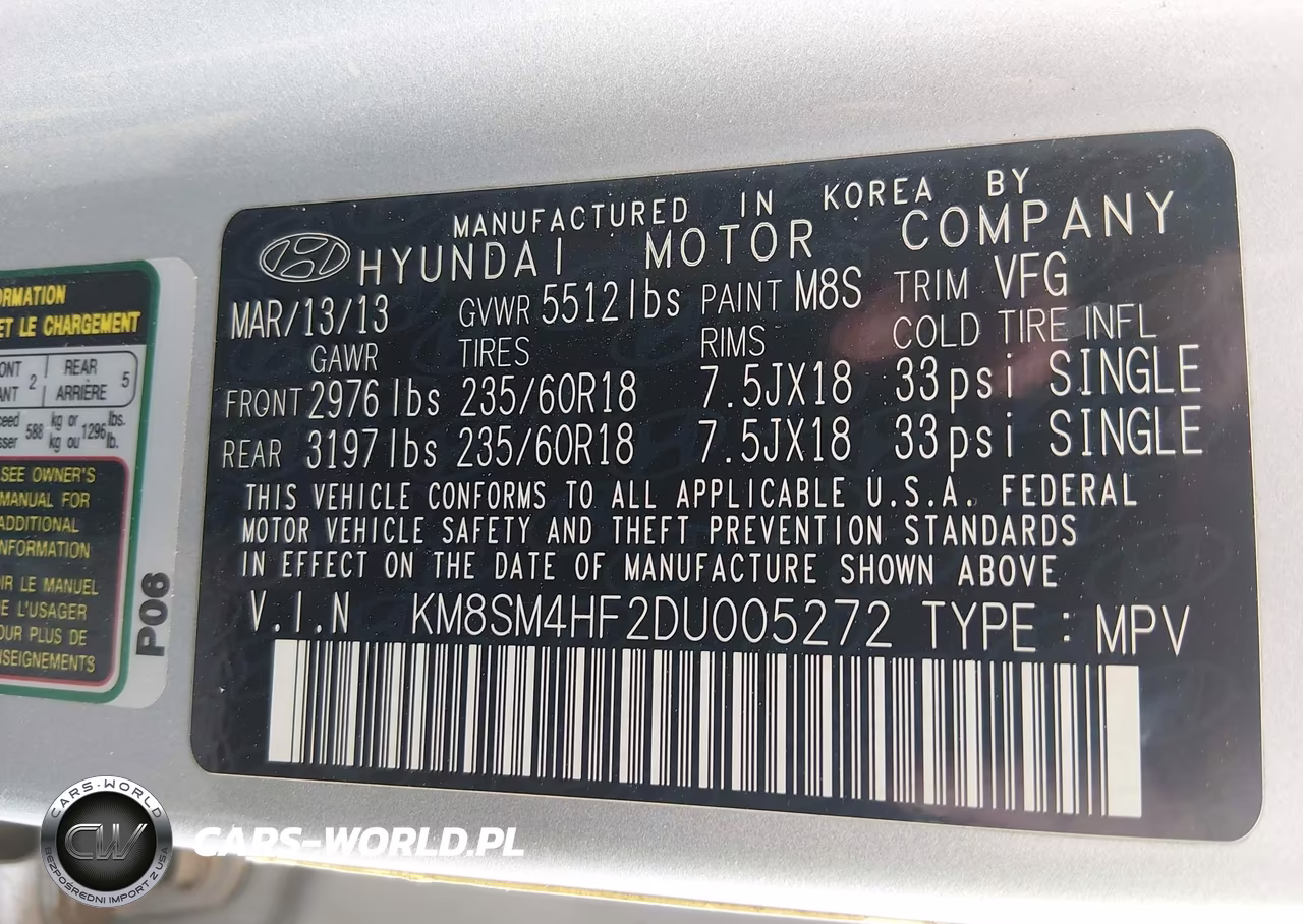 2013 Hyundai Santa Fe Gls VIN:KM8SM4HF2DU005272 - 9