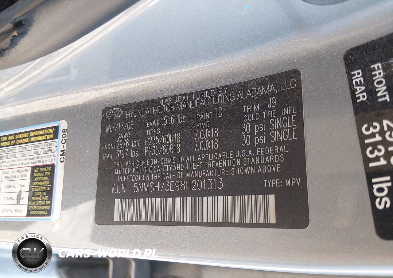 2008 Hyundai Santa Fe Limited-Se VIN:5NMSH73E98H201313 - 9