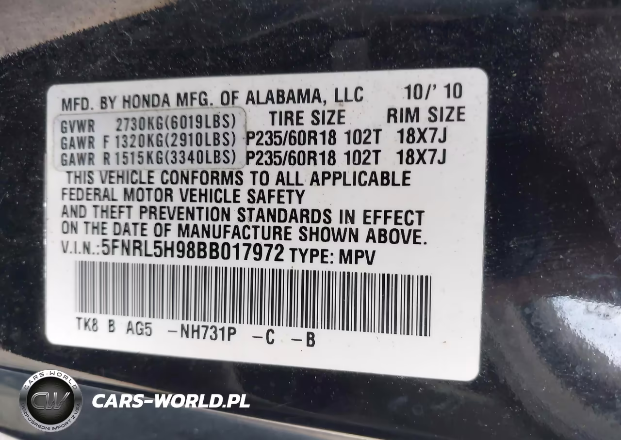 2011 Honda Odyssey Touring-Touring Elite VIN:5FNRL5H98BB017972 - 9
