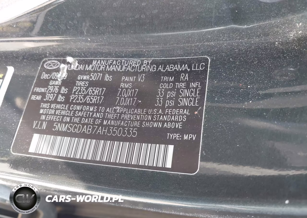 2010 Hyundai Santa Fe Gls VIN:5NMSGDAB7AH350335 - 9