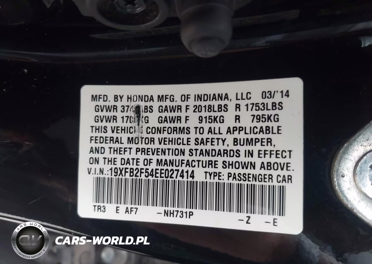 2014 Honda Civic Lx VIN:19XFB2F54EE027414 - 9