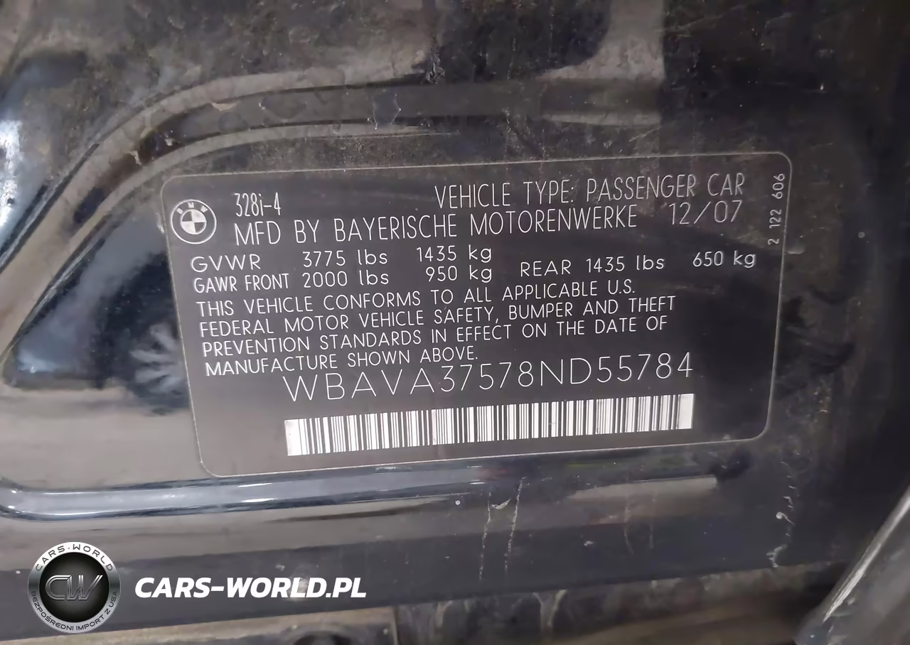 2008 BMW 328I VIN:WBAVA37578ND55784 - 9