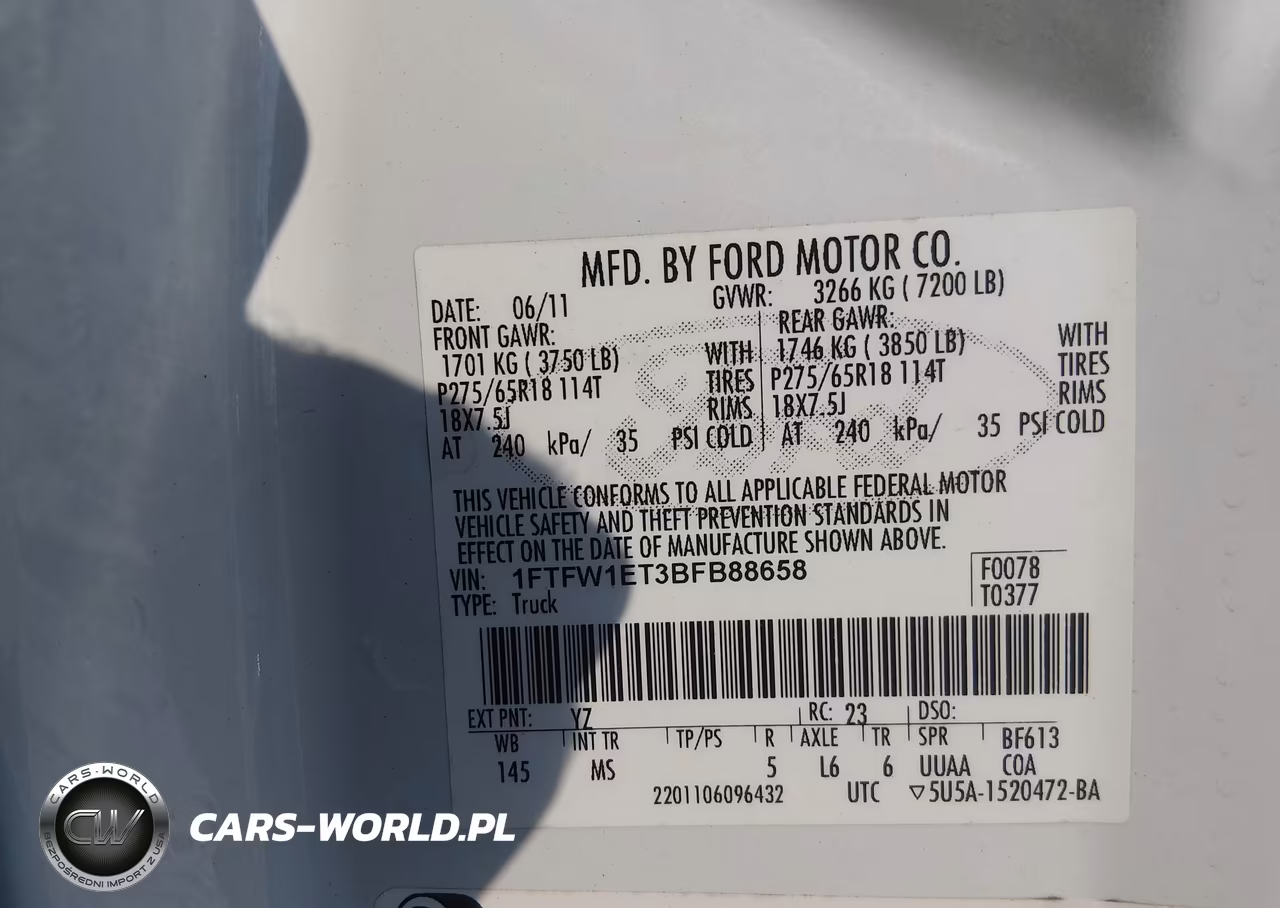 2011 Ford F-150 Xlt VIN:1FTFW1ET3BFB88658 - 9