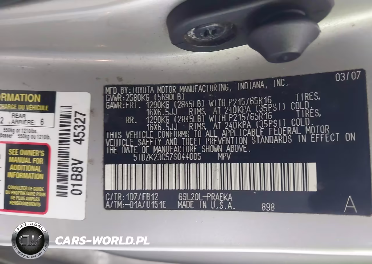 2007 Toyota Sienna Ce VIN:5TDZK23C57S044005 - 9